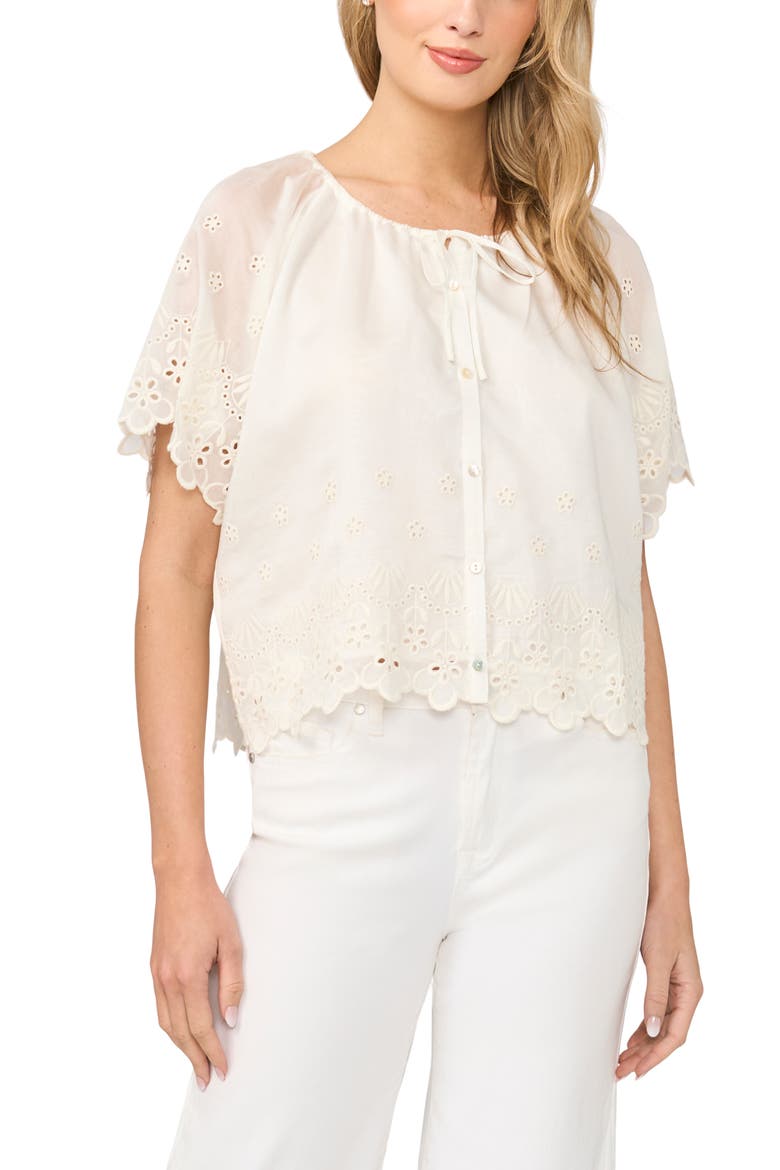Scallop Hem Eyelet Button-Up Shirt, Main, color, NEW IVORY