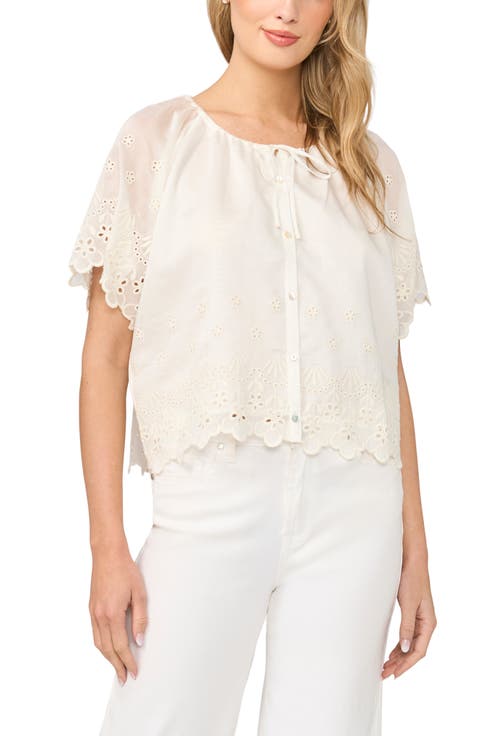 Scallop Hem Eyelet Button-Up Shirt