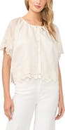 Halogen® Scallop Hem Eyelet Button-Up Shirt