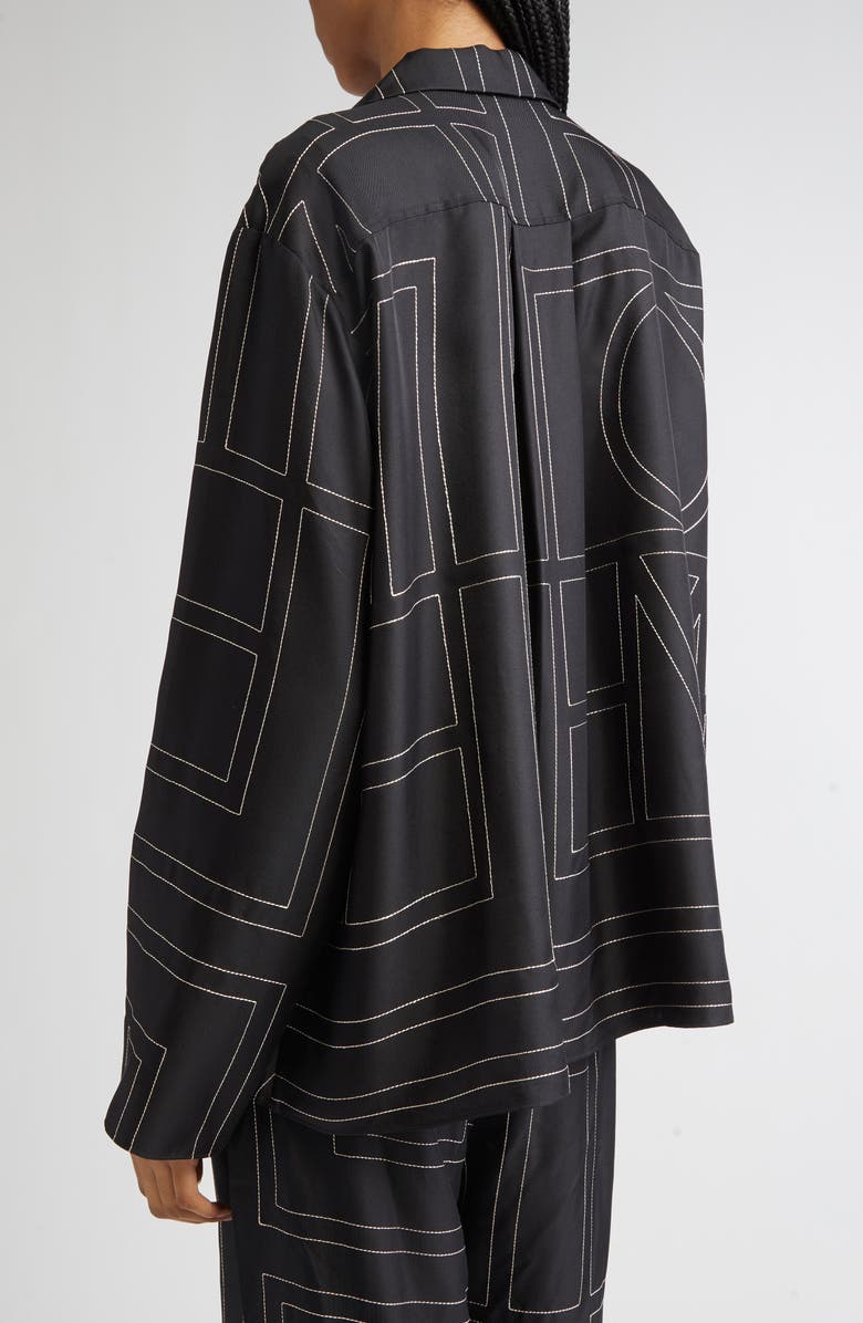 TOTEME Monogram Silk Pajama Top, Alternate, color, Black Monogram
