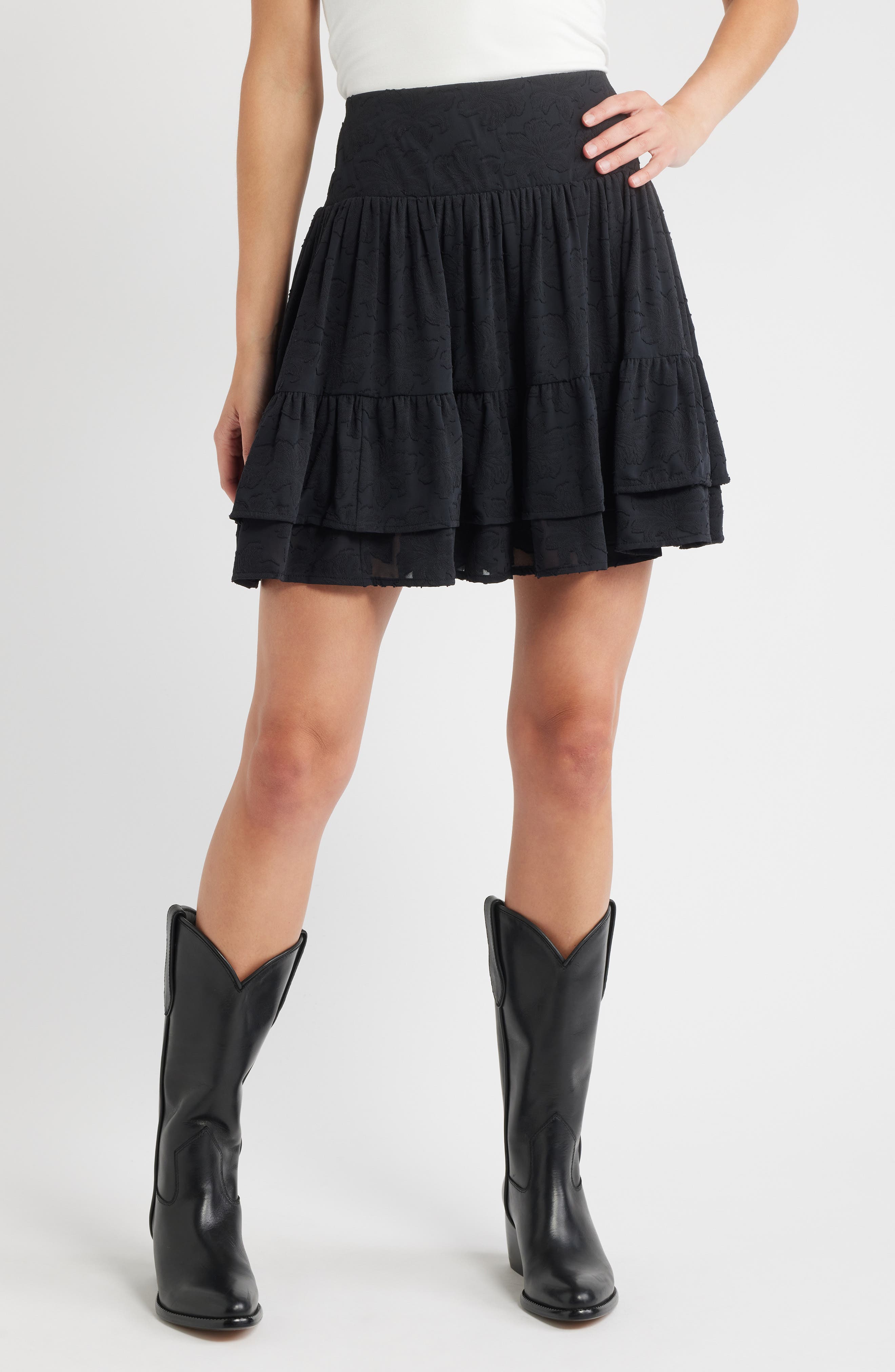 Treasure & Bond Floral Jacquard Tiered Miniskirt