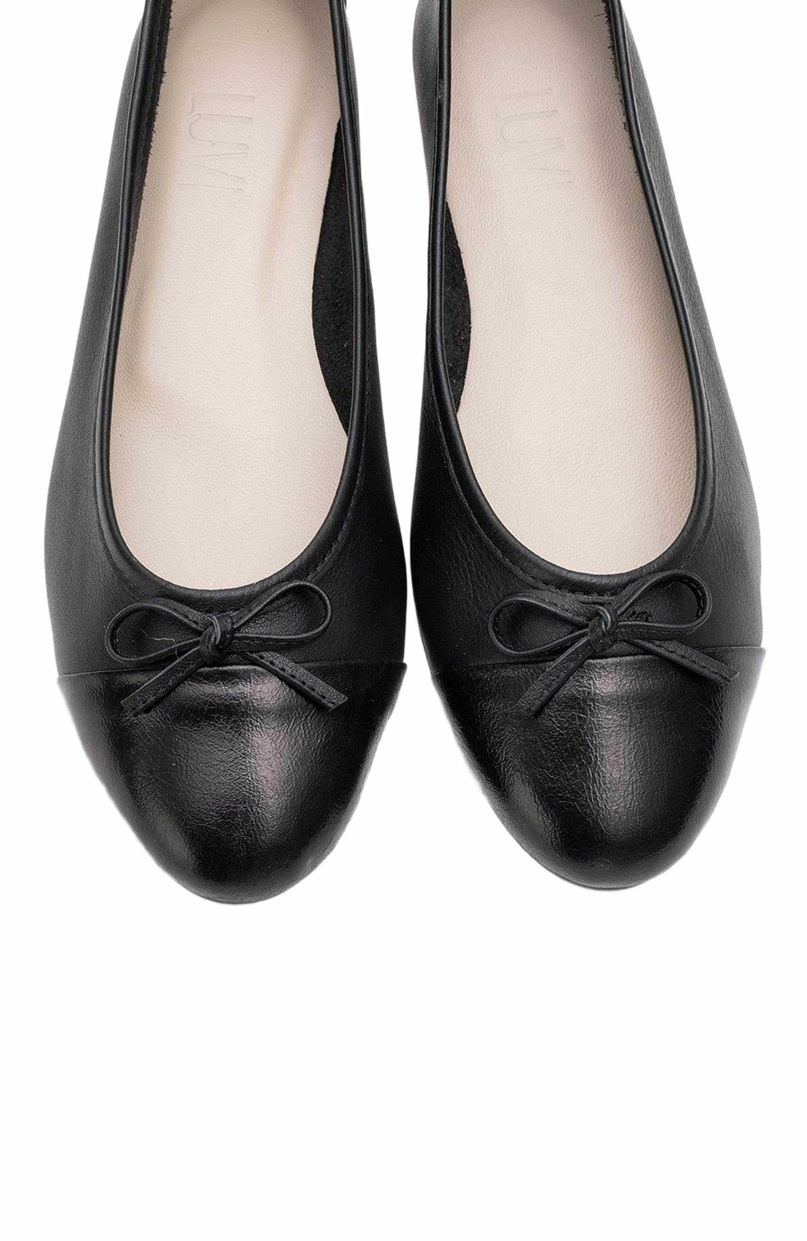 Forever & Always Shoes Rayne Cap Toe Leather Ballet Flats, Alternate, color, Black Leather