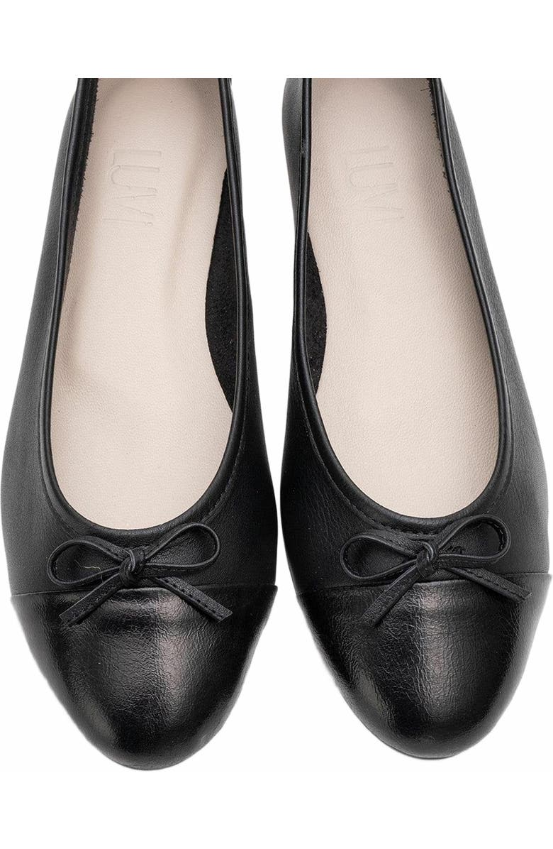 Forever & Always Shoes Rayne Cap Toe Leather Ballet Flats, Alternate, color, Black Leather