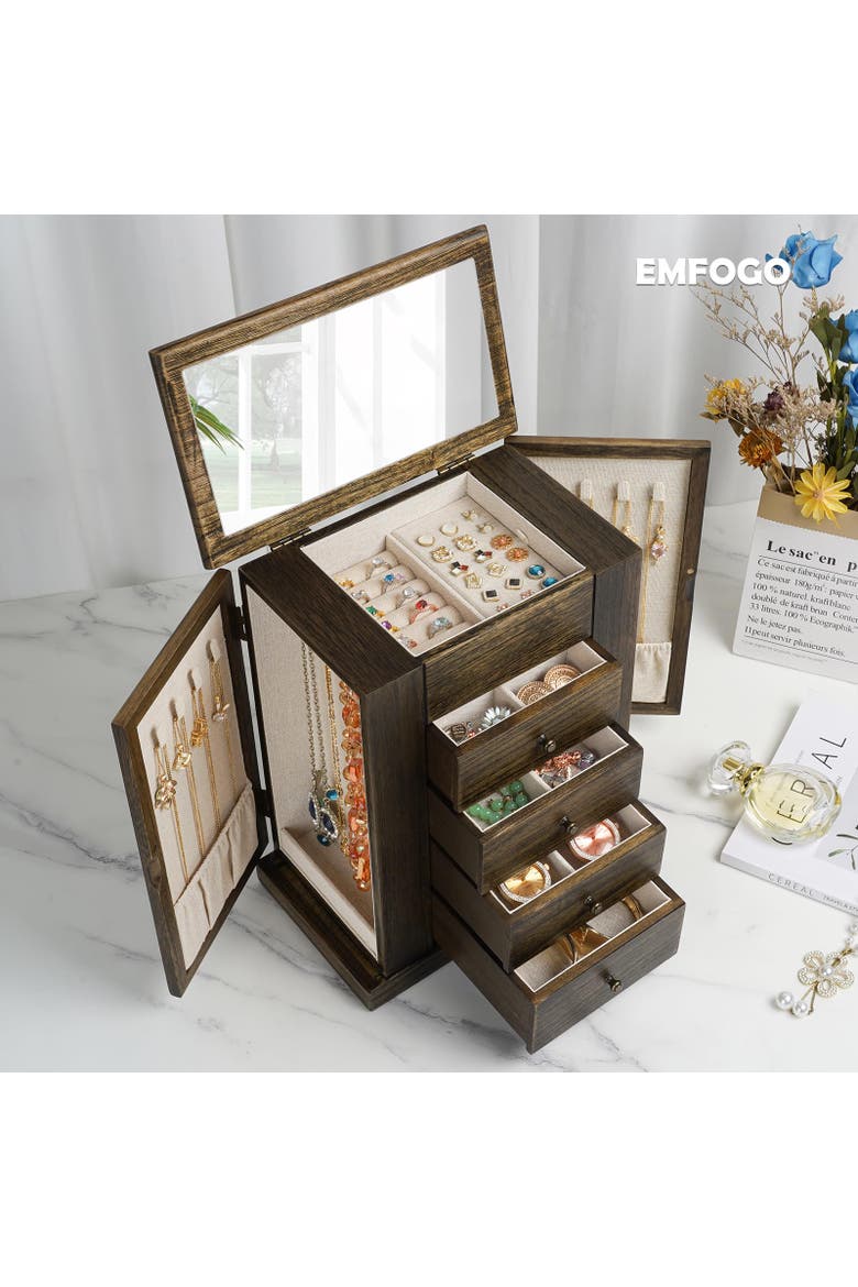 Rustic Solid Wood Jewelry Box Organizer, Alternate, color, Light Taupe