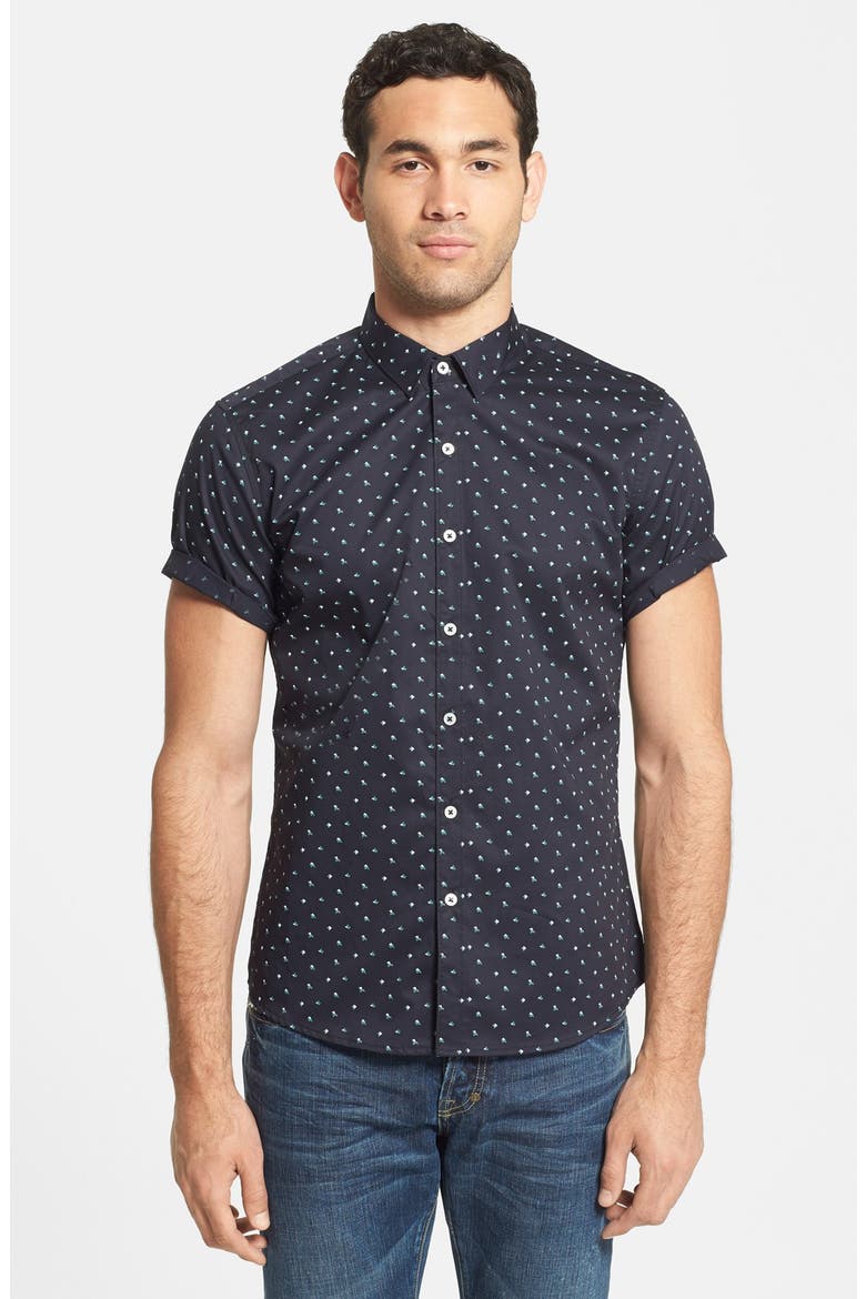 'Positive Mind' Short Sleeve Sport Shirt, Main, color, NAVY