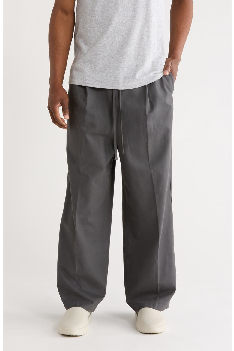 Pleat Front Drawstring Cotton Twill Pants, Main, color, IRON GREY