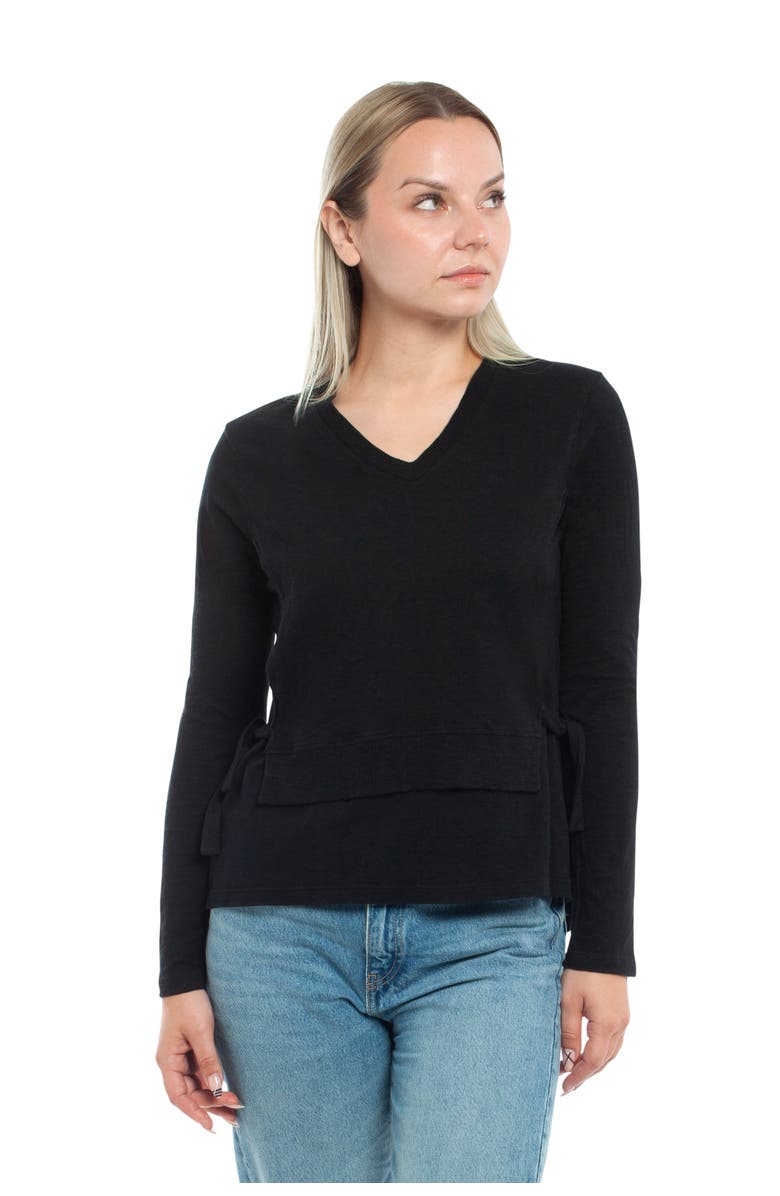 WILT Clothing Mixed Media Double Layer Effect V-Neck Tee, Main, color, Black