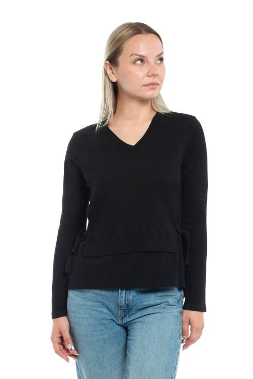 Wilt Clothing Mixed Media Double Layer Effect V-neck Tee In Black