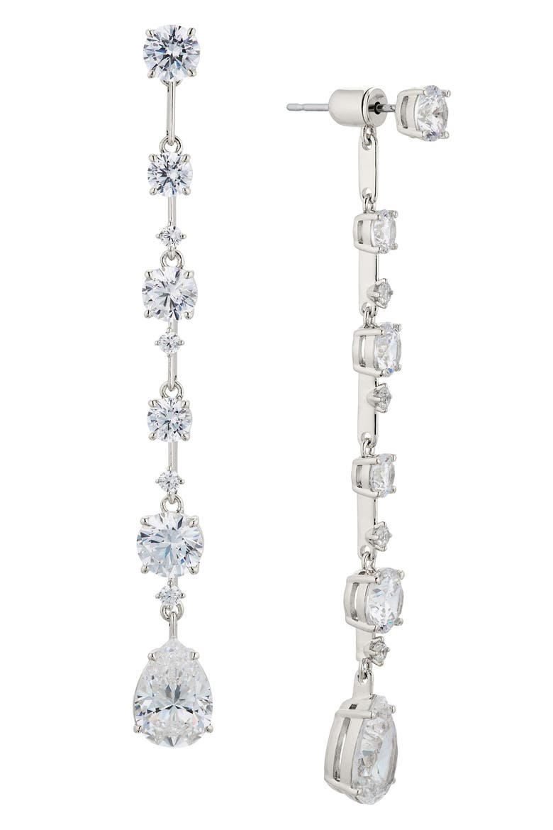 Cora Cubic Zirconia Front/Back Linear Drop Earrings, Main, color, RHODIUM