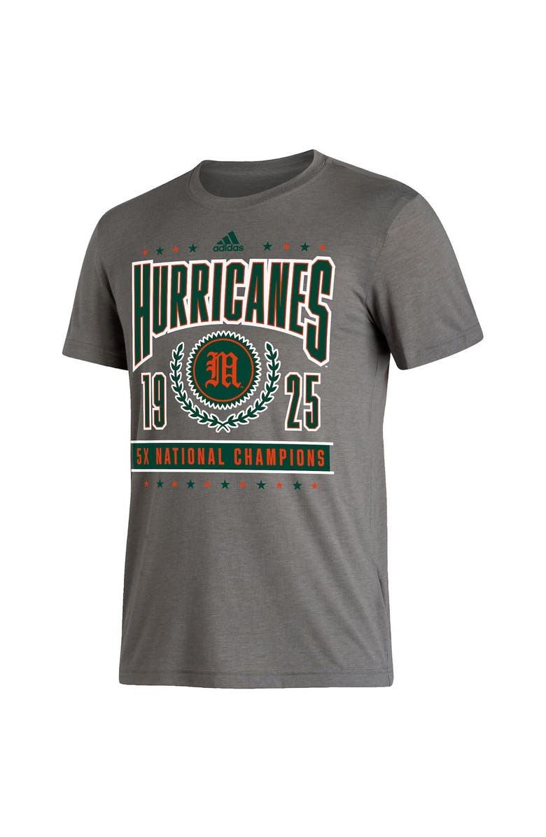 adidas Men's adidas Heathered Charcoal Miami Hurricanes 5X National Champions Reminisce Tri-Blend T-Shirt, Alternate, color, Heather Charcoal