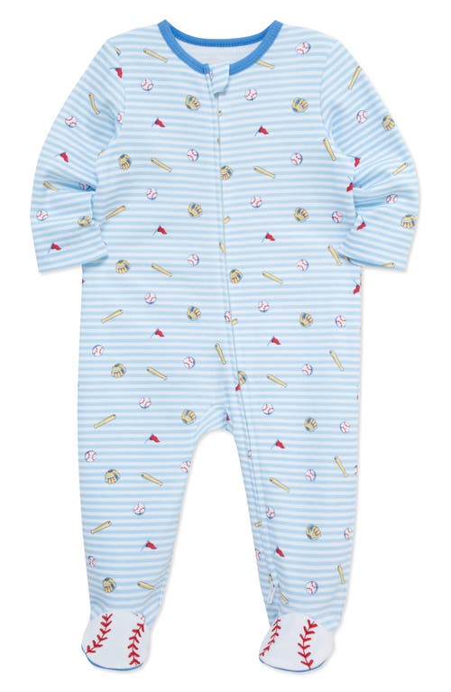 Shop Little Me Home Run Print Cotton Footie In Blue