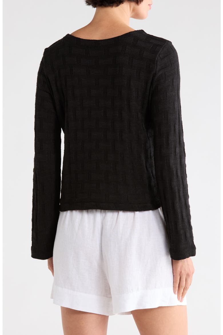 Basket Weave Knit Bell-Sleeve Button-Up Shirt, Alternate, color, JET BLACK