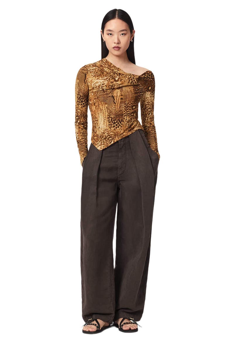 Arlie Asymmetrical Neck Long Sleeve Top, Alternate, color, BLIXA GOLD
