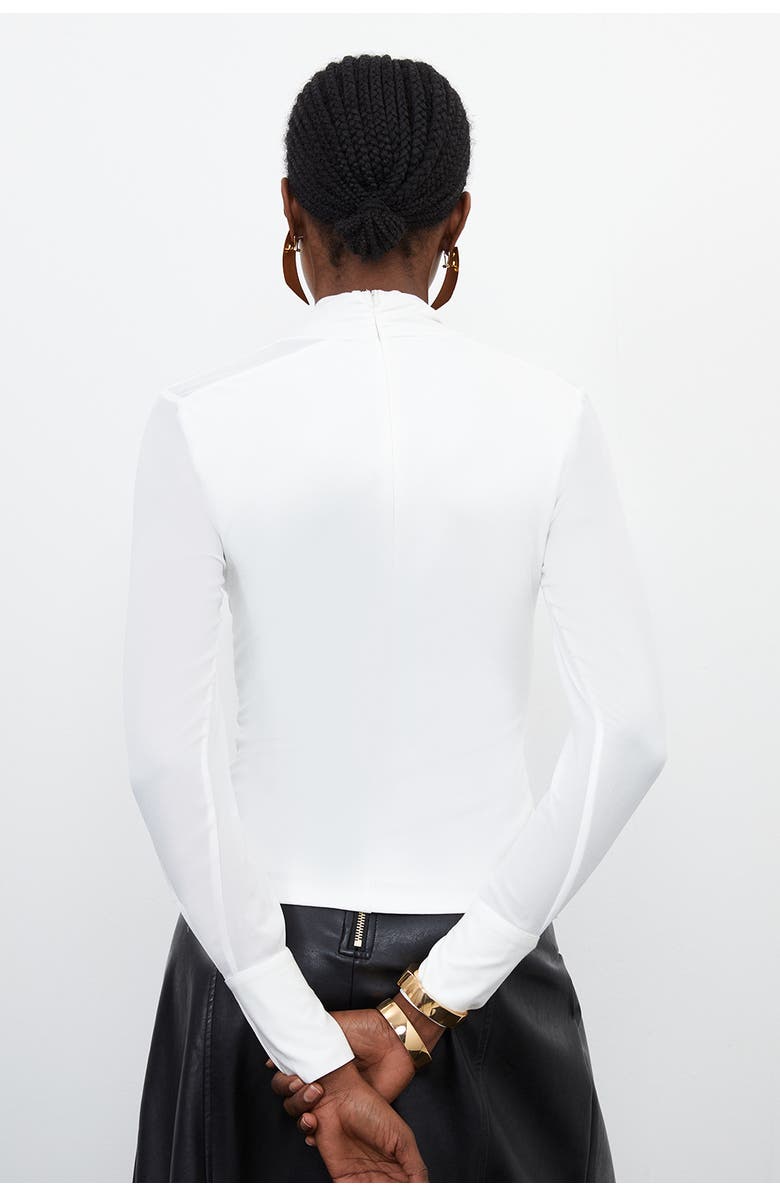 Karen Millen Jersey And Georgette Mix High Neck Top, Alternate, color, Ivory