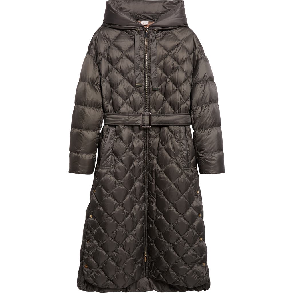 Max Mara The Cube Trepar Diamond Quilted Down Longline Coat In Black
