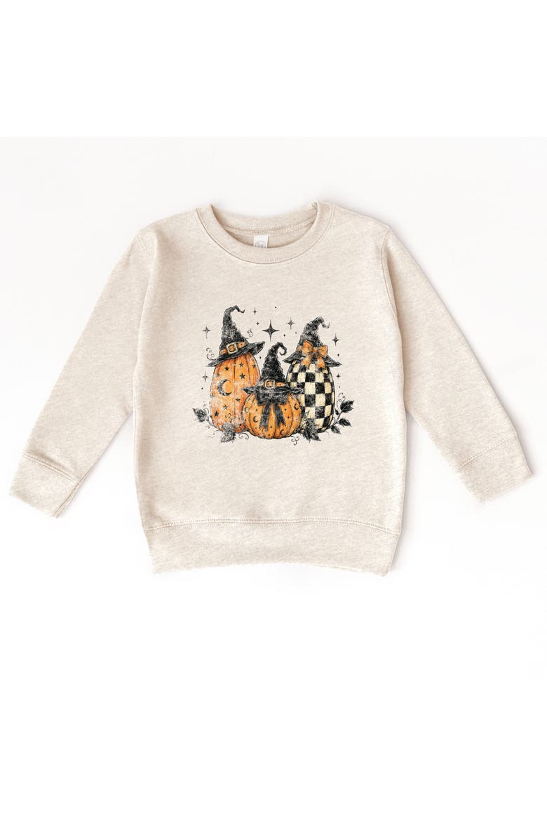 Witch Hat Pumpkins Toddler Graphic Sweatshirt, Main, color, Natural