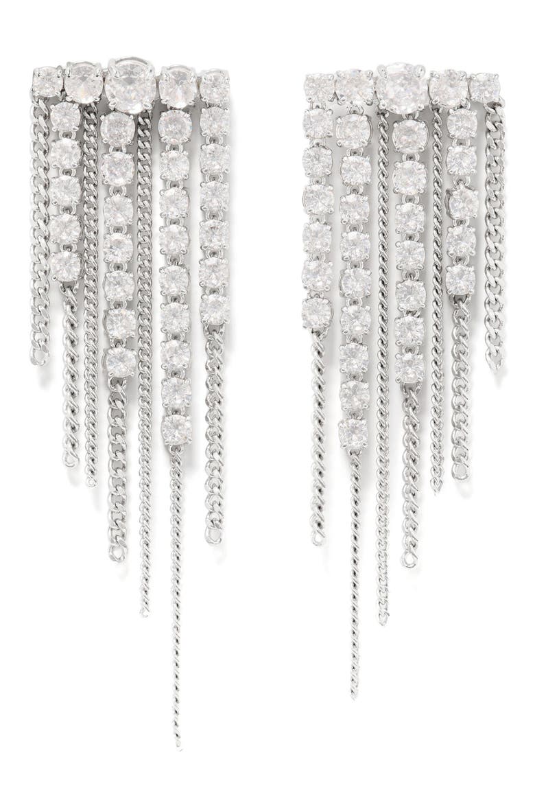 Opulence Cubic Zirconia Fringe Earrings, Main, color, CLEAR/ SILVER