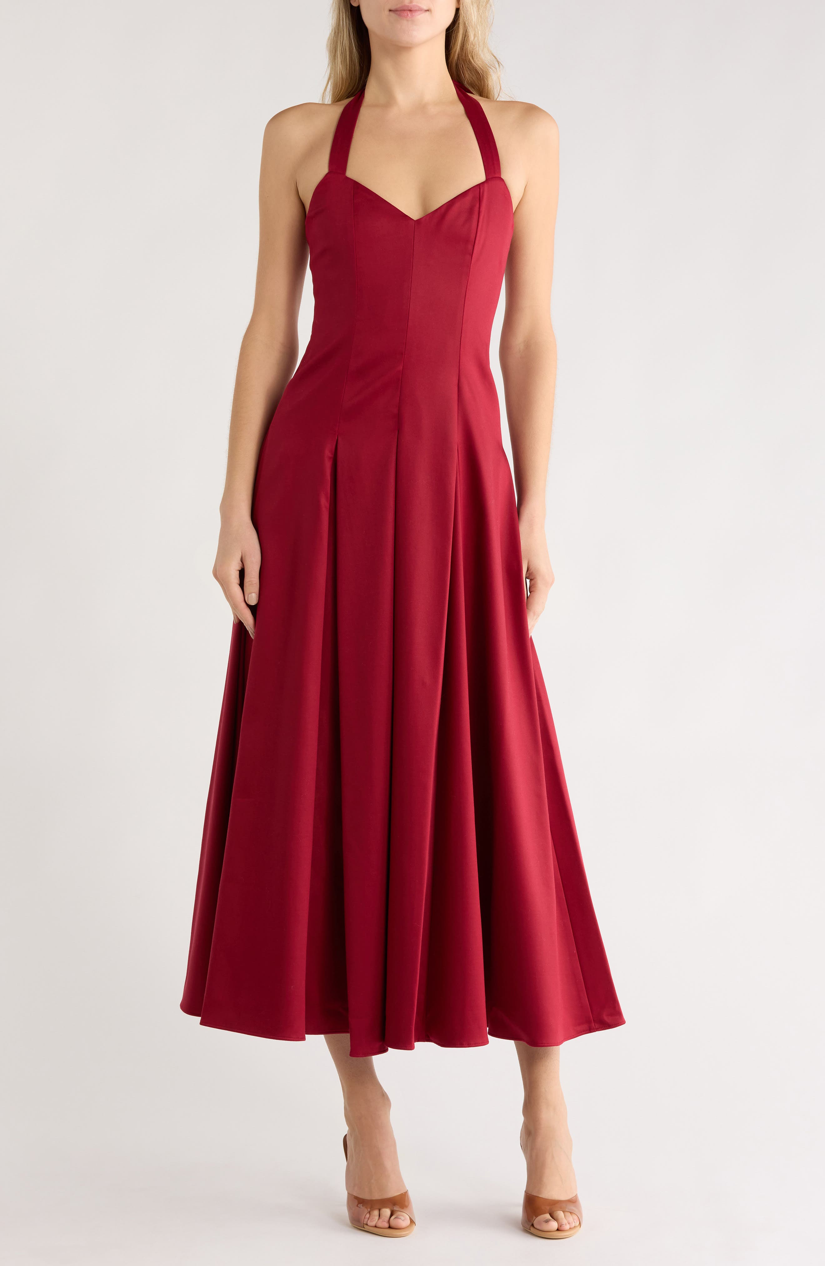 Alice + Olivia Isabelle Halter Tie Fit & Flare Dress