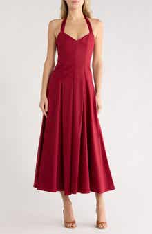 Alice + Olivia Isabelle Halter Tie Fit & Flare Dress