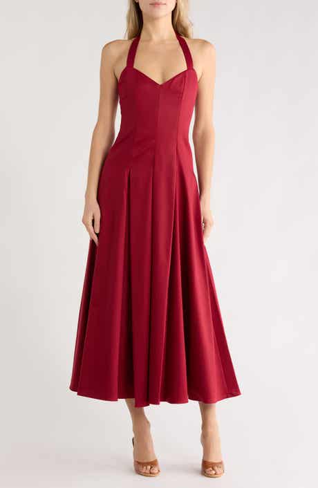 Alice + Olivia Isabelle Halter Tie Fit & Flare Dress