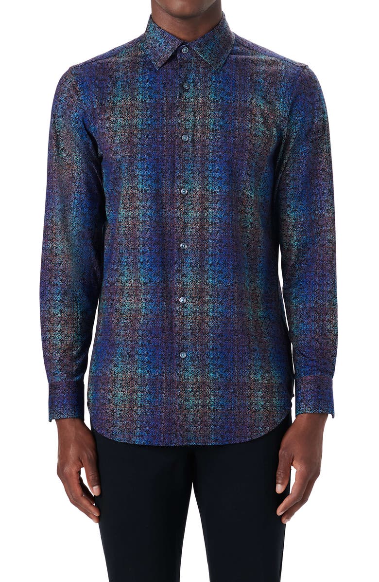 Bugatchi OoohCotton<sup>®</sup> Abstract Print Button-Up Shirt, Main, color, 