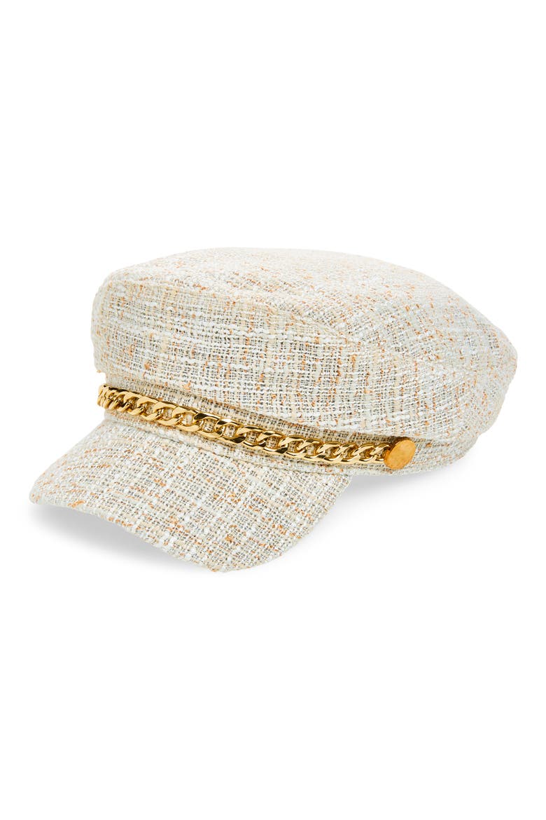 Bouclé Chain Conductor Hat, Main, color, IVORY- GOLD