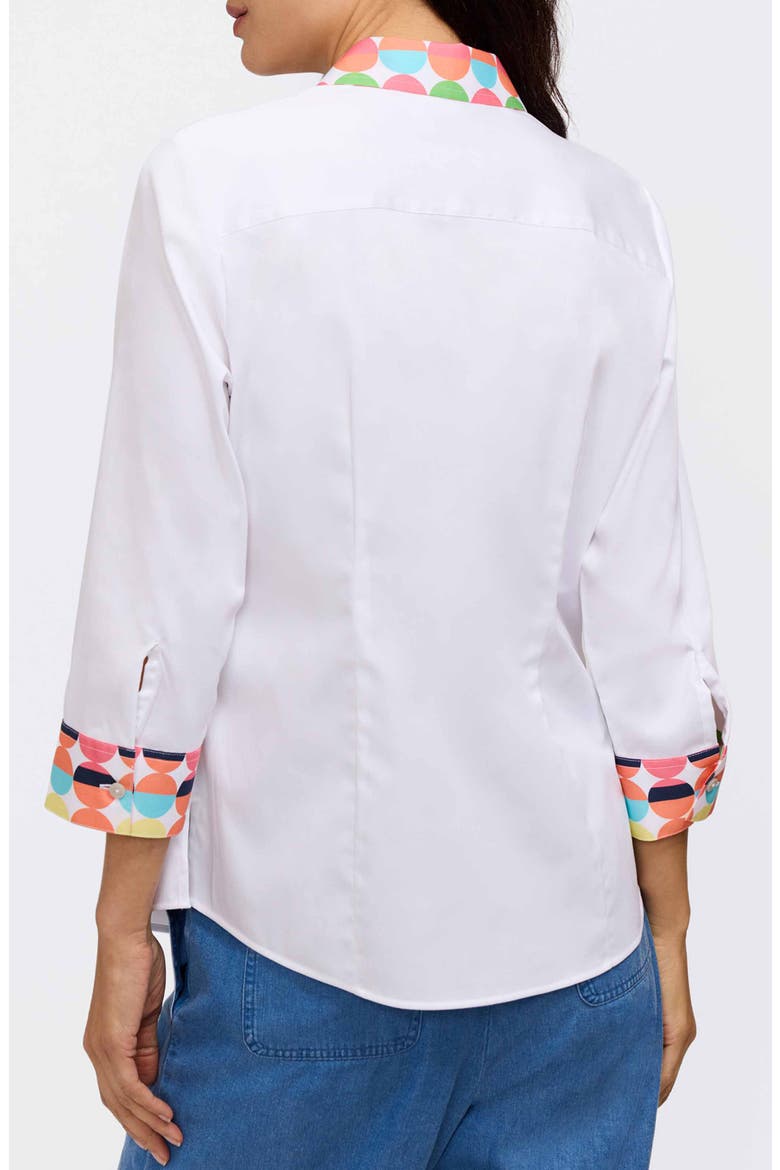 Luna Three-Quarter Sleeve Border Print Button-Up Shirt, Alternate, color, WHITE MULTI
