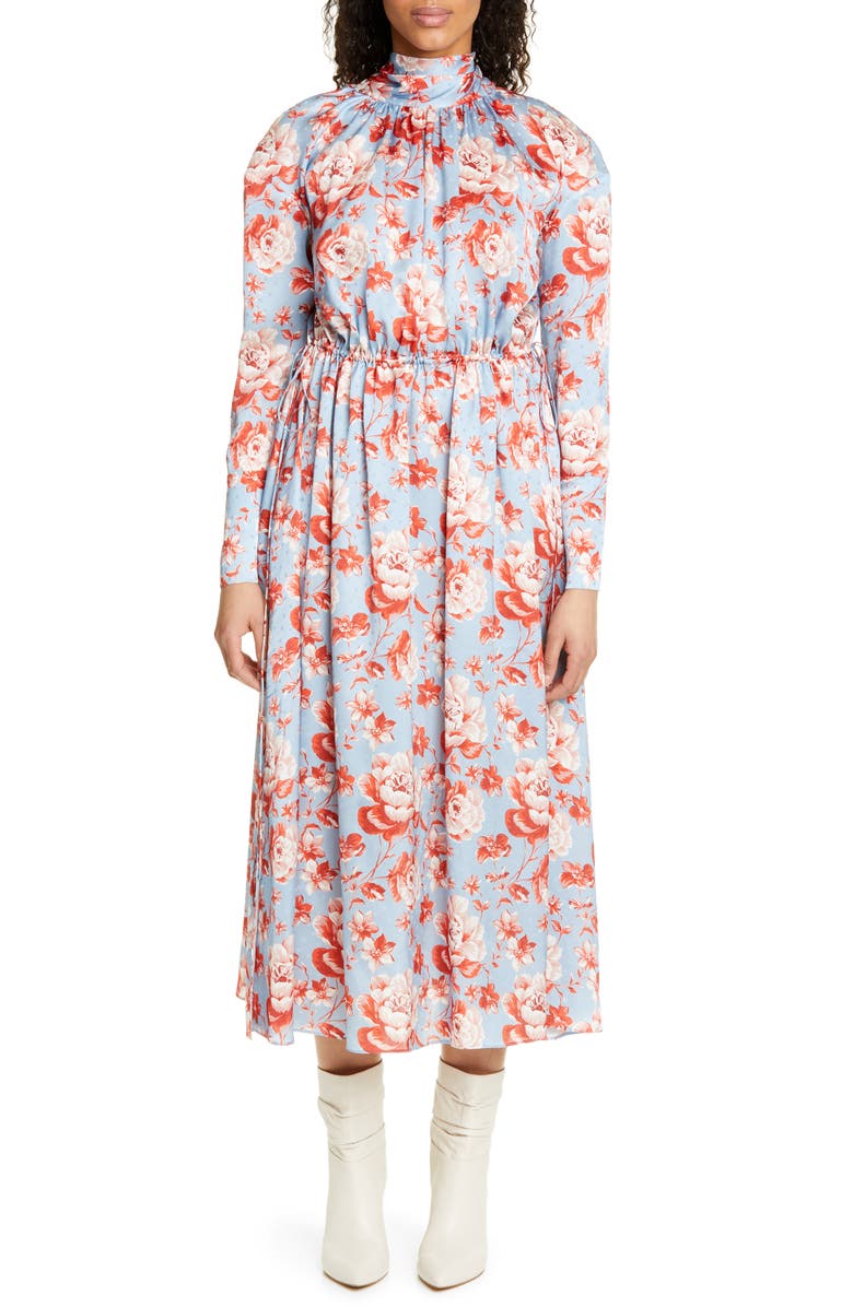 Magda Butrym Viseu Floral Print Silk Jacquard Midi Dress, Main, color, 
