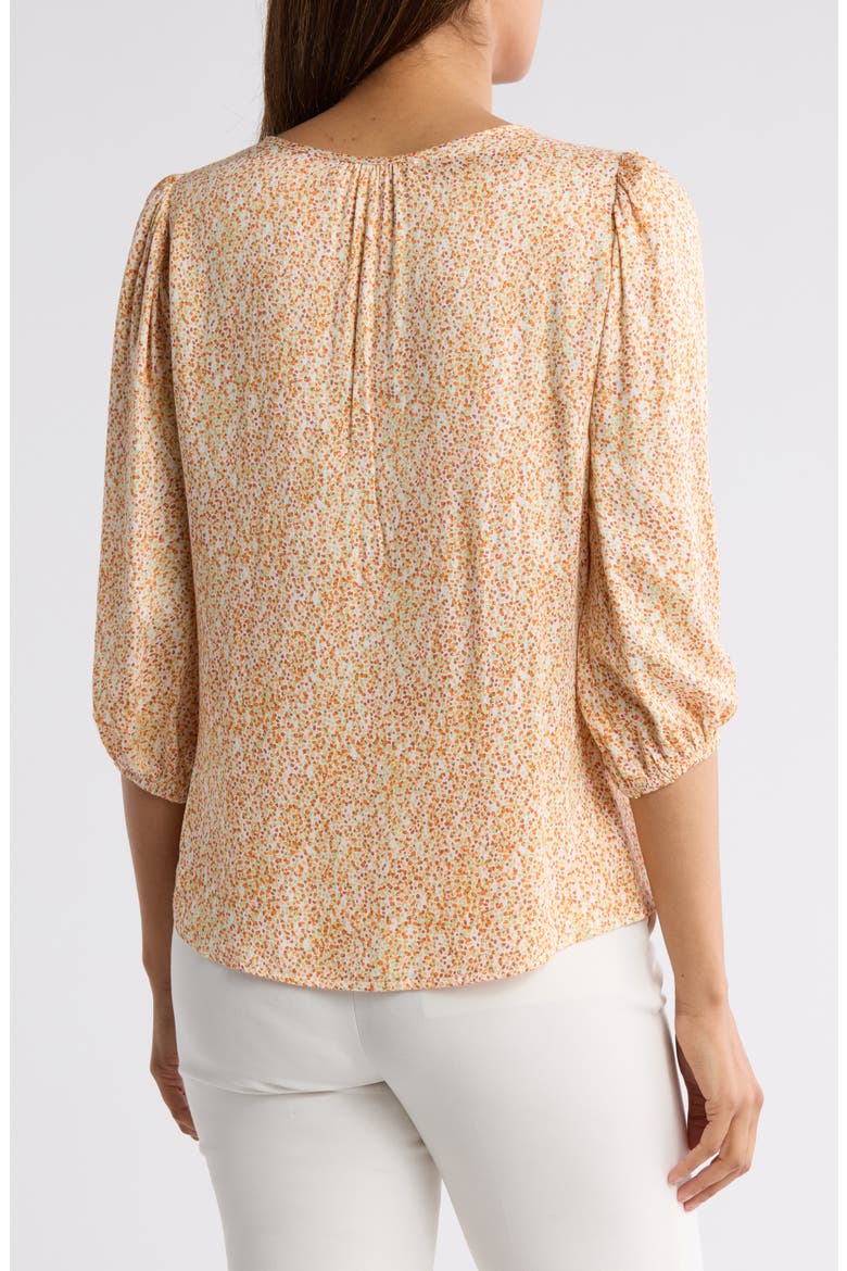 Dot V-Neck Three-Quarter Sleeve Top, Alternate, color, YELLOW