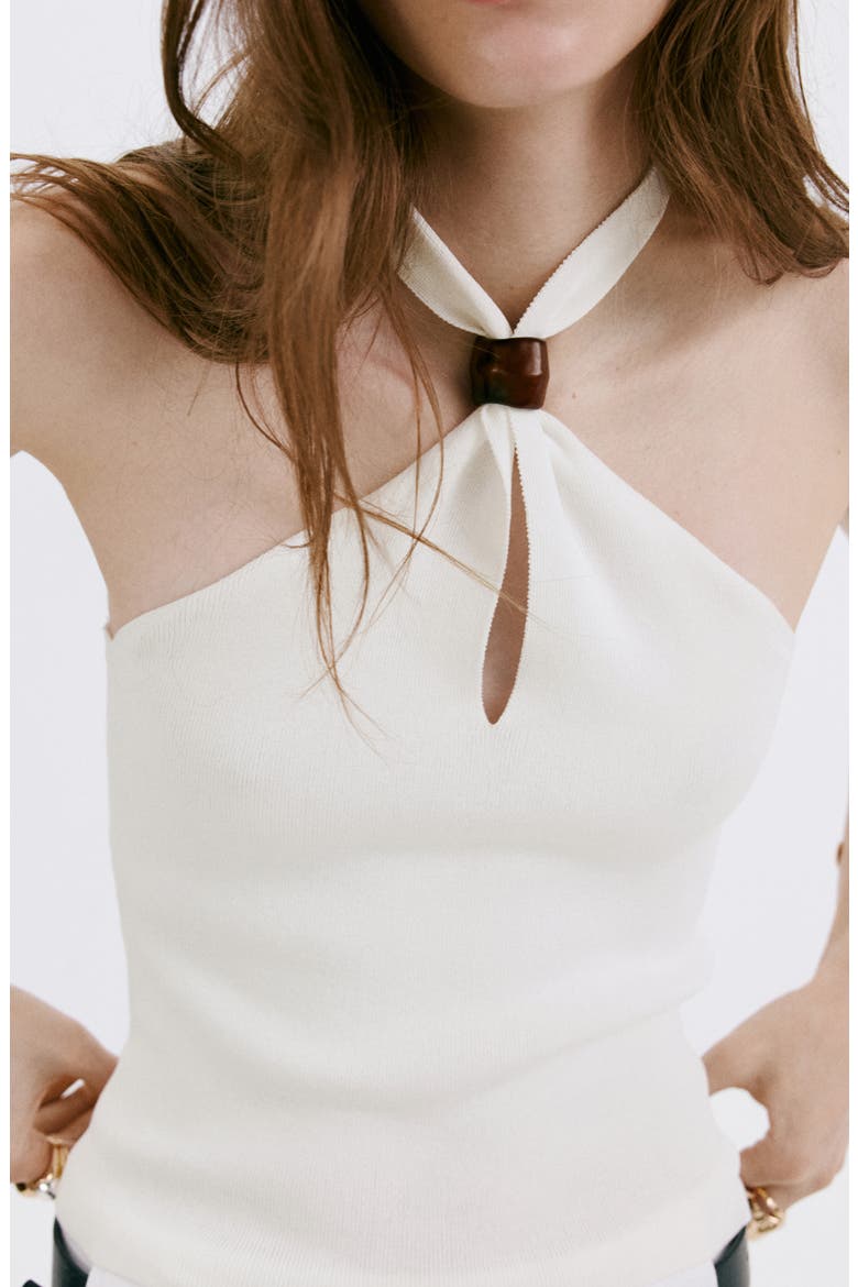 Bead Embellished Halter Neck Top, Alternate, color, OFF WHITE