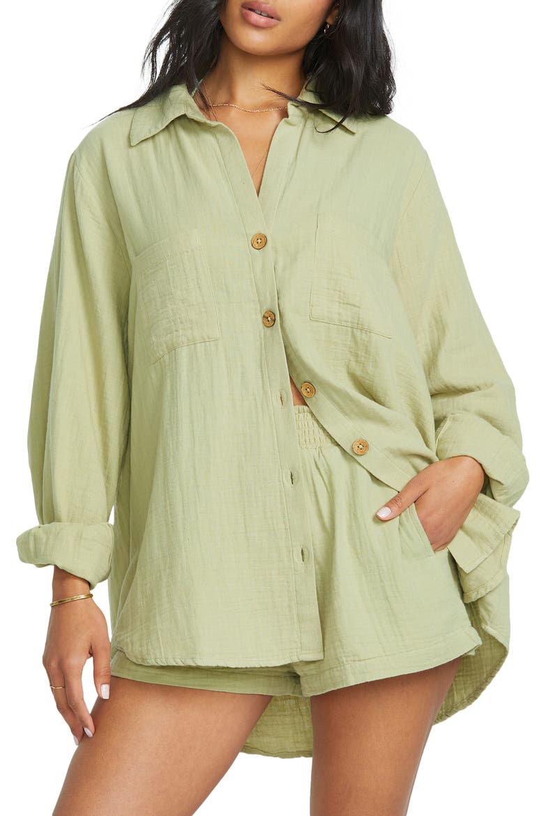 Swell Gauze Button-Up Shirt, Main, color, AVOCADO