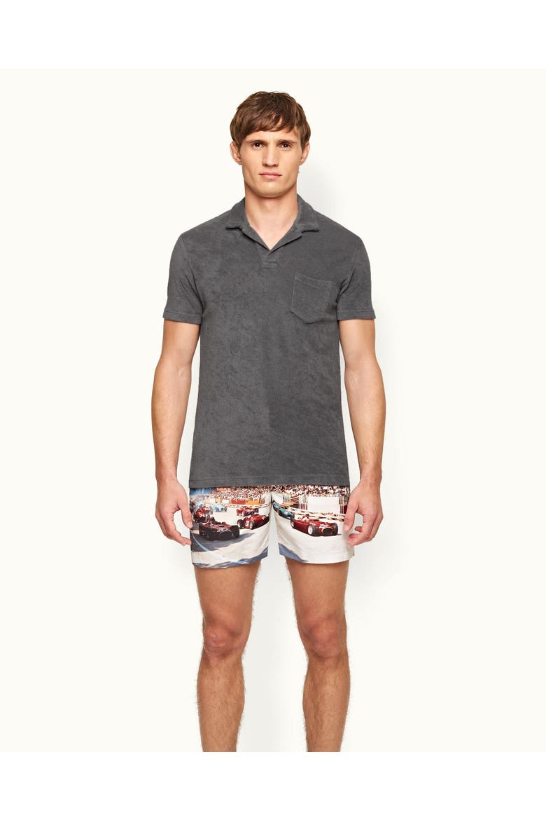 Terry Towelling Tailored Fit Towelling Polo Shirt, Main, color, Granite