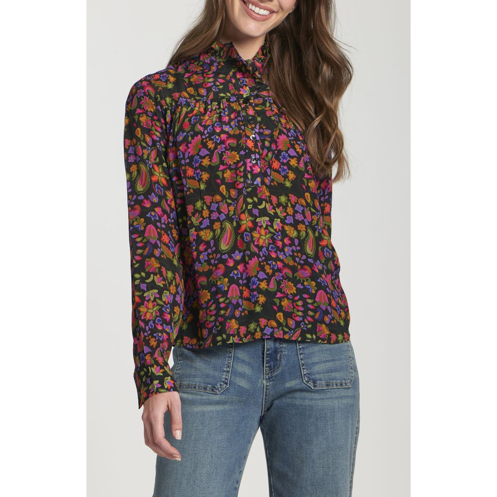 Apny Ruffle Half-placket Shirt In Multi