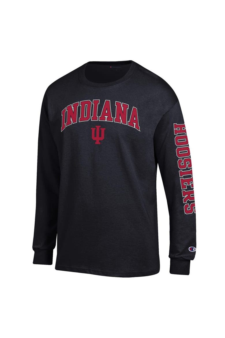 Men's Champion  Black Indiana Hoosiers Arch Over Logo 2-Hit Long Sleeve T-Shirt, Alternate, color, Black