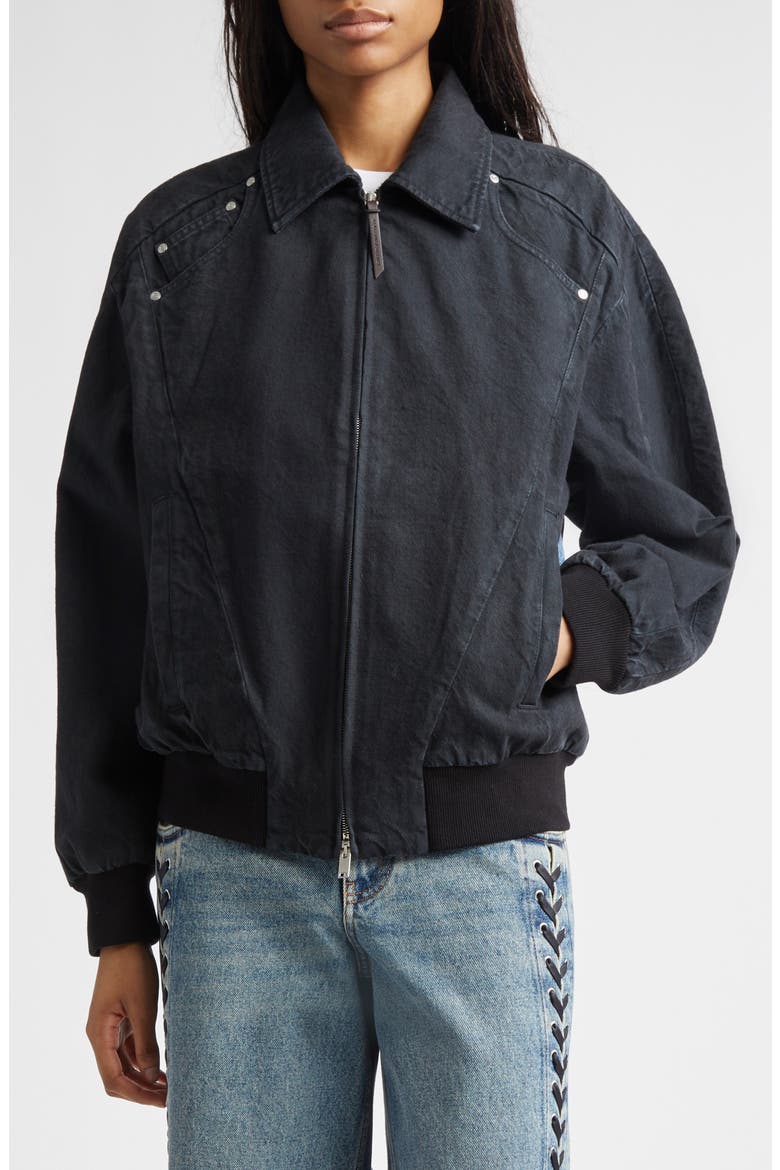 Patchwork Denim Bomber Jacket, Main, color, PATCHWORK DENIM