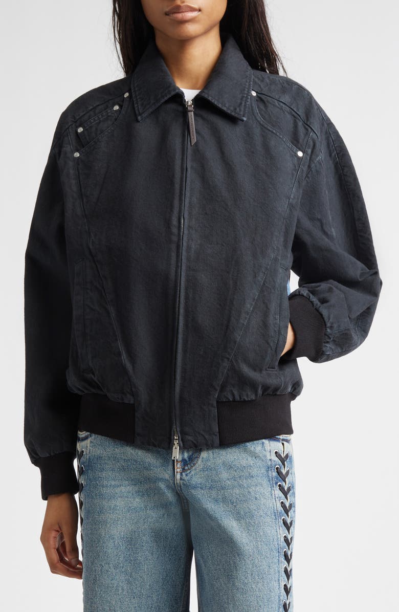 Stella McCartney Patchwork Denim Bomber Jacket, Main, color, Patchwork Denim