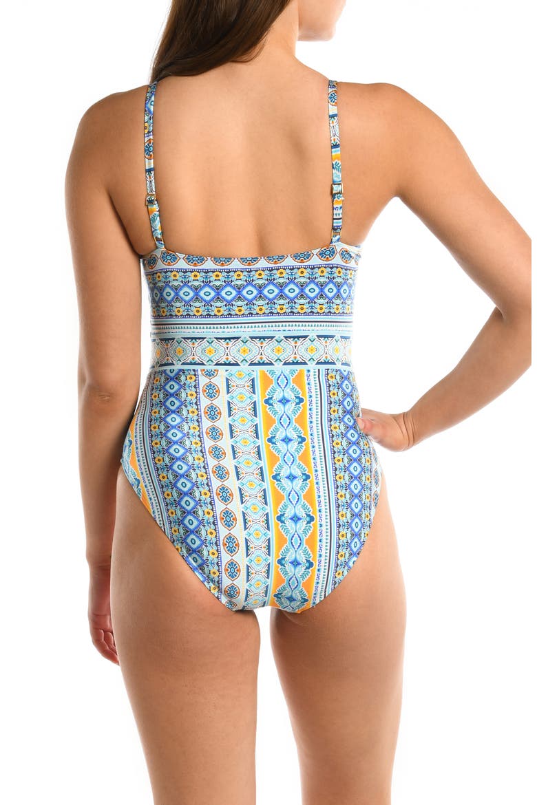 Scarf Print One-Piece Swimsuit, Alternate, color, ICE BLUE