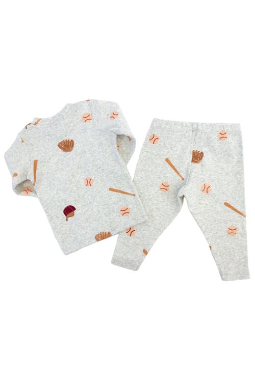 Oh Baby ! Baseball Print Two Piece Set In Heather Grey