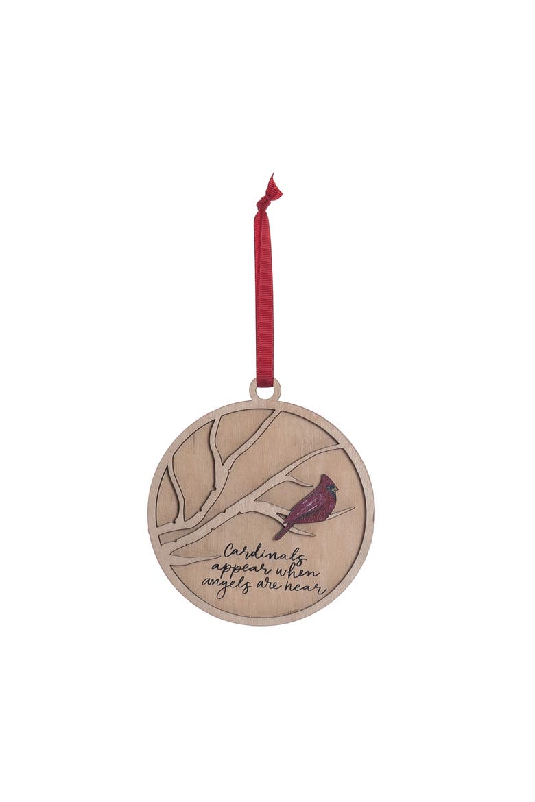 Plywood Cardinal Memorial Ornament Multicolor Christmas Decoration, Main, color, Beige
