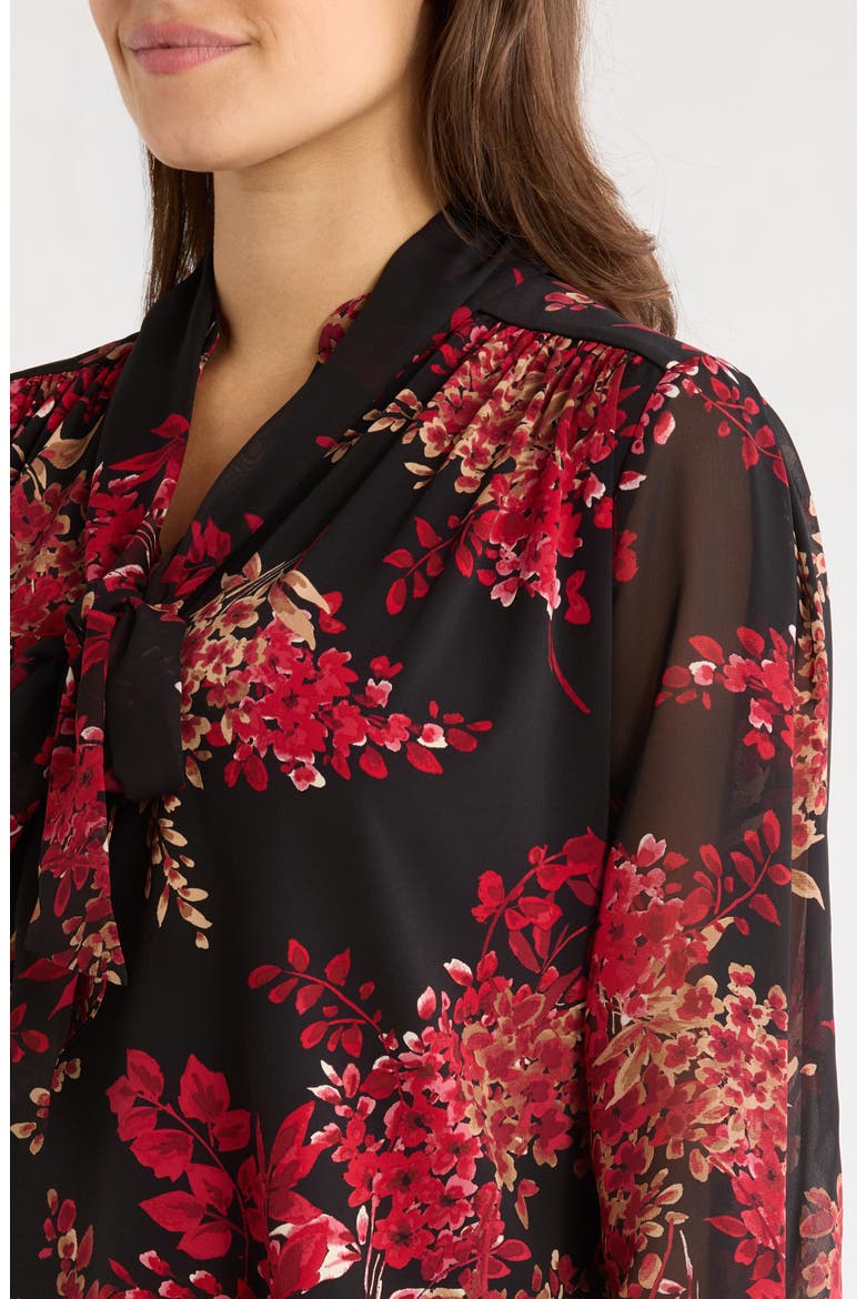 Floral Tie Neck Top, Alternate, color, ANNE BLACK MULTI