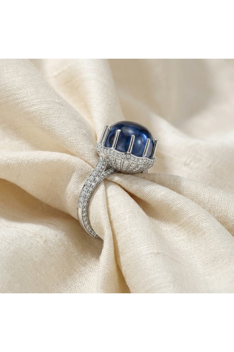 22.70Ct Ceylon Star Sapphire Diamond Heirloom Ring 14k Gold Lab Grown, Alternate, color, 14k White Gold