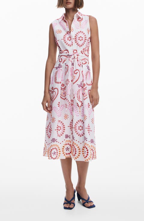 Embroidered Sleeveless Cotton Shirtdress