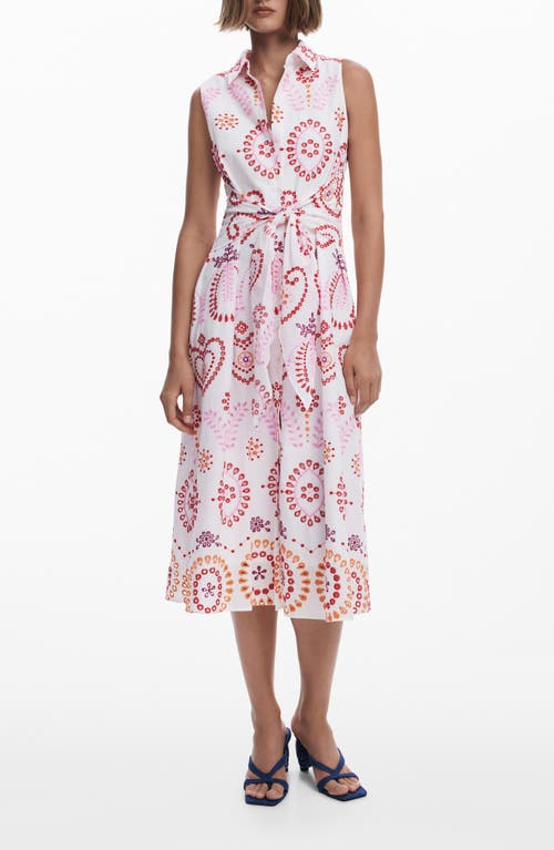 Desigual Embroidered Sleeveless Cotton Shirtdress In Pink