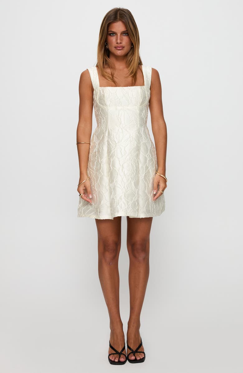 Princess Polly Eloquent Floral Satin Jacquard Cocktail Minidress, Alternate, color, Ivory