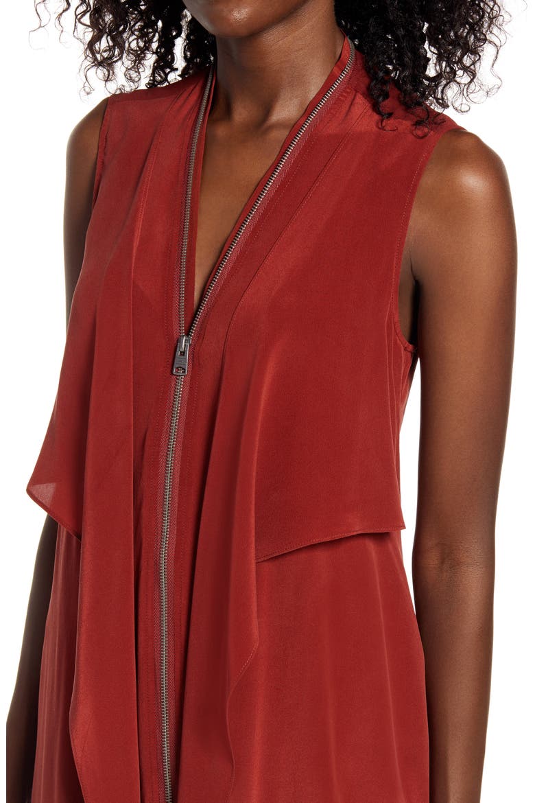Jayda Exposed Zip Sleeveless Silk Dress, Alternate, color, RUST RED