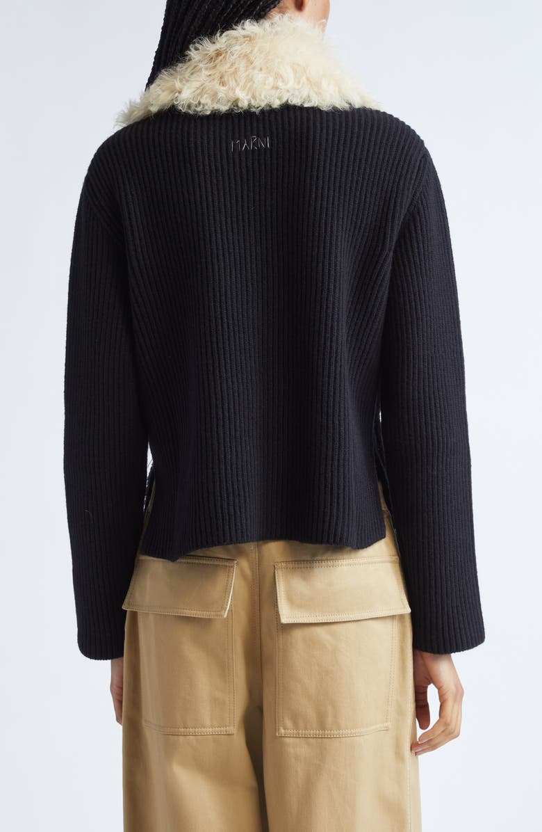 Marni Genuine Shearling & Virgin Wool Cardigan, Alternate, color, Black