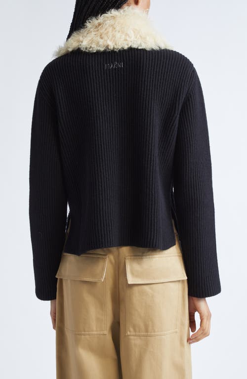 Marni Knitted Jacket With Faux Fur Collar In Black