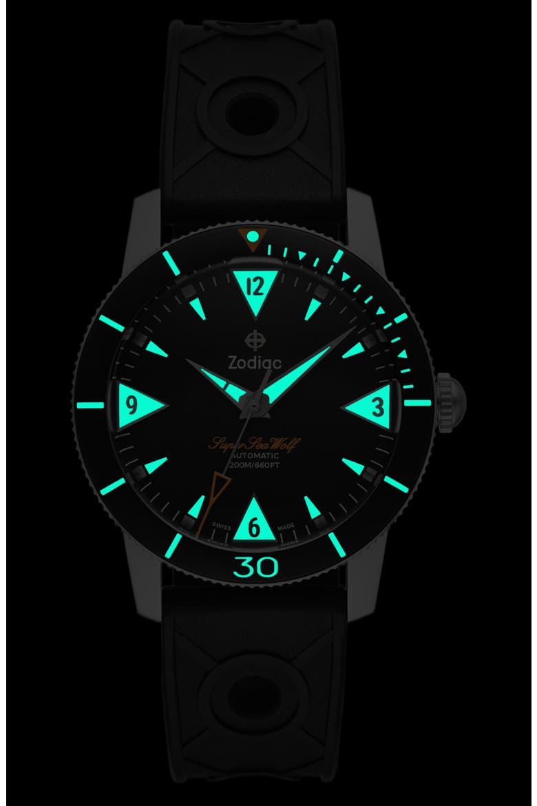 Skin Diver Automatic Rubber Strap Watch, 39mm, Alternate, color, BLACK