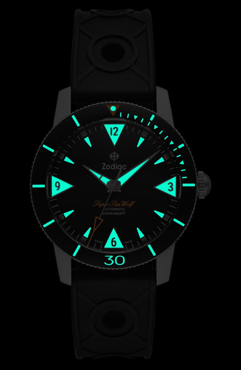 Zodiac Skin Diver Automatic Rubber Strap Watch, 39mm, Alternate, color, 