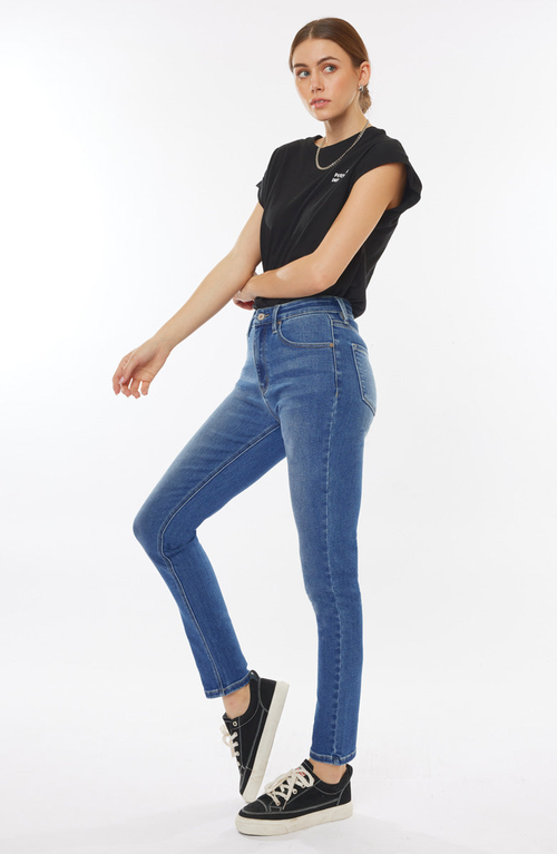 Kancan Jovi Essentials High Rise Cigarette Leg Jeans In Blue